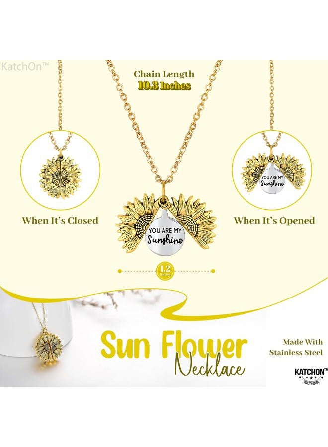 KATCHON , Sunflower Necklace for Women & Girls – You Are My Sunshine, Hidden Message Pendant, Stainless Steel Gold Chain, Inspirational Jewelry Gift for Daughter, Mom, Friend, Birthday & Anniversary - Image 2