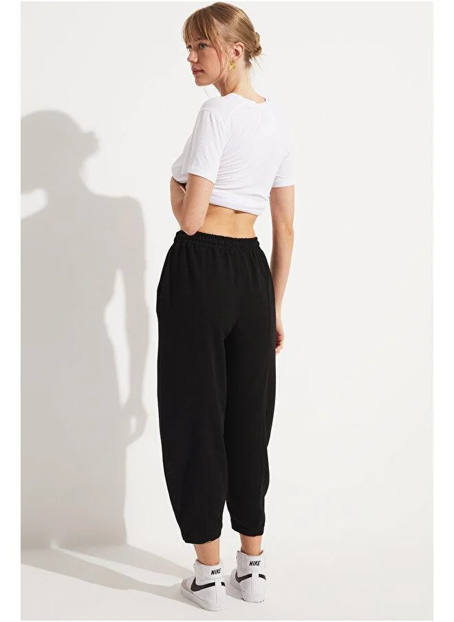 JUNE June Elastic Waist Viscose Trouser Black