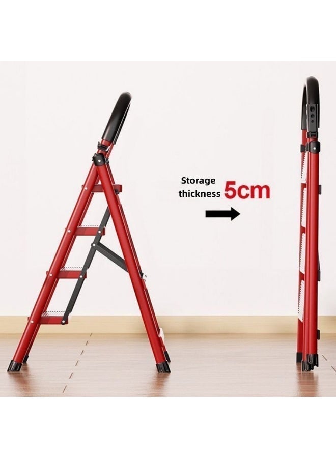 4-step red foldable ladder, household steel ladder, safety handrails, safety locks and wide non-slip pedals, space-saving portable ladder for indoor home use - Image 4