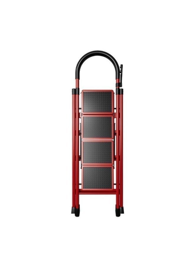 4-step red foldable ladder, household steel ladder, safety handrails, safety locks and wide non-slip pedals, space-saving portable ladder for indoor home use - Image 5