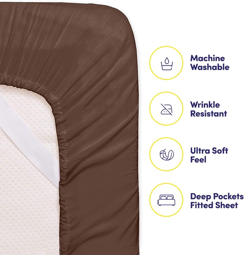 Size 4 Piece 1500 Thread Count Fine Brushed Microfiber Deep Pocket Twin Sheet Set Bedding-1 EXTRA PILLOW CASES, VALUE, Brown - Image 3