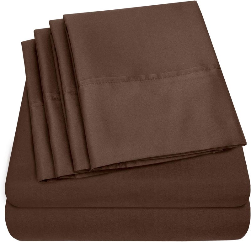 Size 4 Piece 1500 Thread Count Fine Brushed Microfiber Deep Pocket Twin Sheet Set Bedding-1 EXTRA PILLOW CASES, VALUE, Brown - Image 1