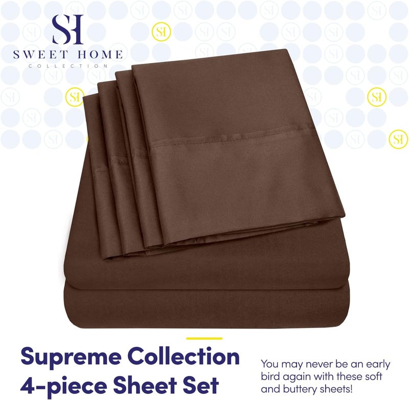 Size 4 Piece 1500 Thread Count Fine Brushed Microfiber Deep Pocket Twin Sheet Set Bedding-1 EXTRA PILLOW CASES, VALUE, Brown - Image 2