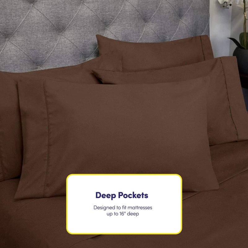 Size 4 Piece 1500 Thread Count Fine Brushed Microfiber Deep Pocket Twin Sheet Set Bedding-1 EXTRA PILLOW CASES, VALUE, Brown - Image 5