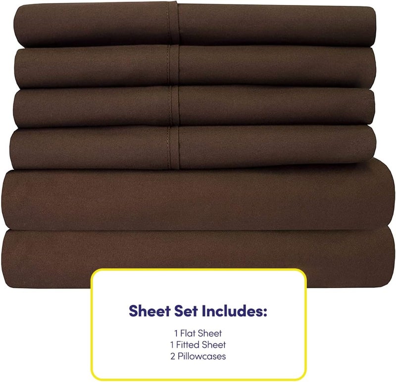 Size 4 Piece 1500 Thread Count Fine Brushed Microfiber Deep Pocket Twin Sheet Set Bedding-1 EXTRA PILLOW CASES, VALUE, Brown - Image 4