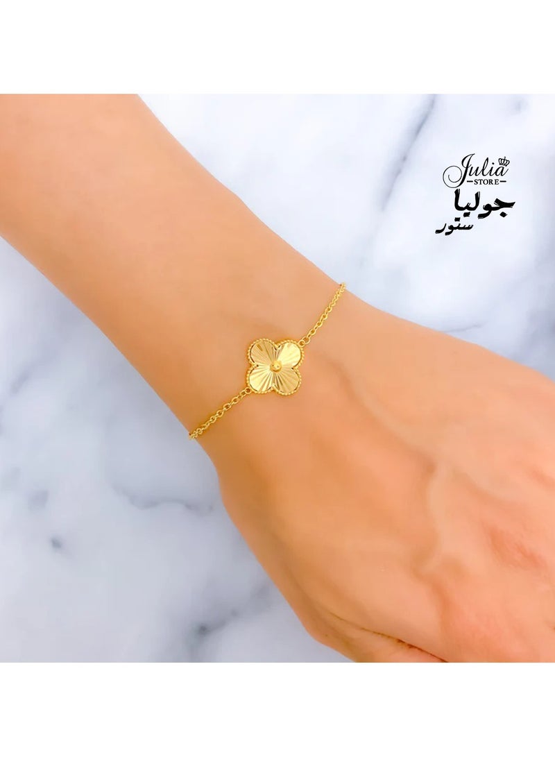 Julia Store 18K Gold Plated Stainless Steel Fashion Luxury Four Leaf Clover Bangle for Women Jewelry Bracelets Gifts for Women - Gold - Image 2