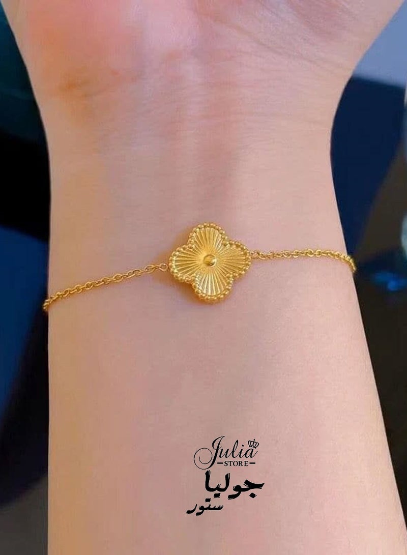 Julia Store 18K Gold Plated Stainless Steel Fashion Luxury Four Leaf Clover Bangle for Women Jewelry Bracelets Gifts for Women - Gold - Image 3