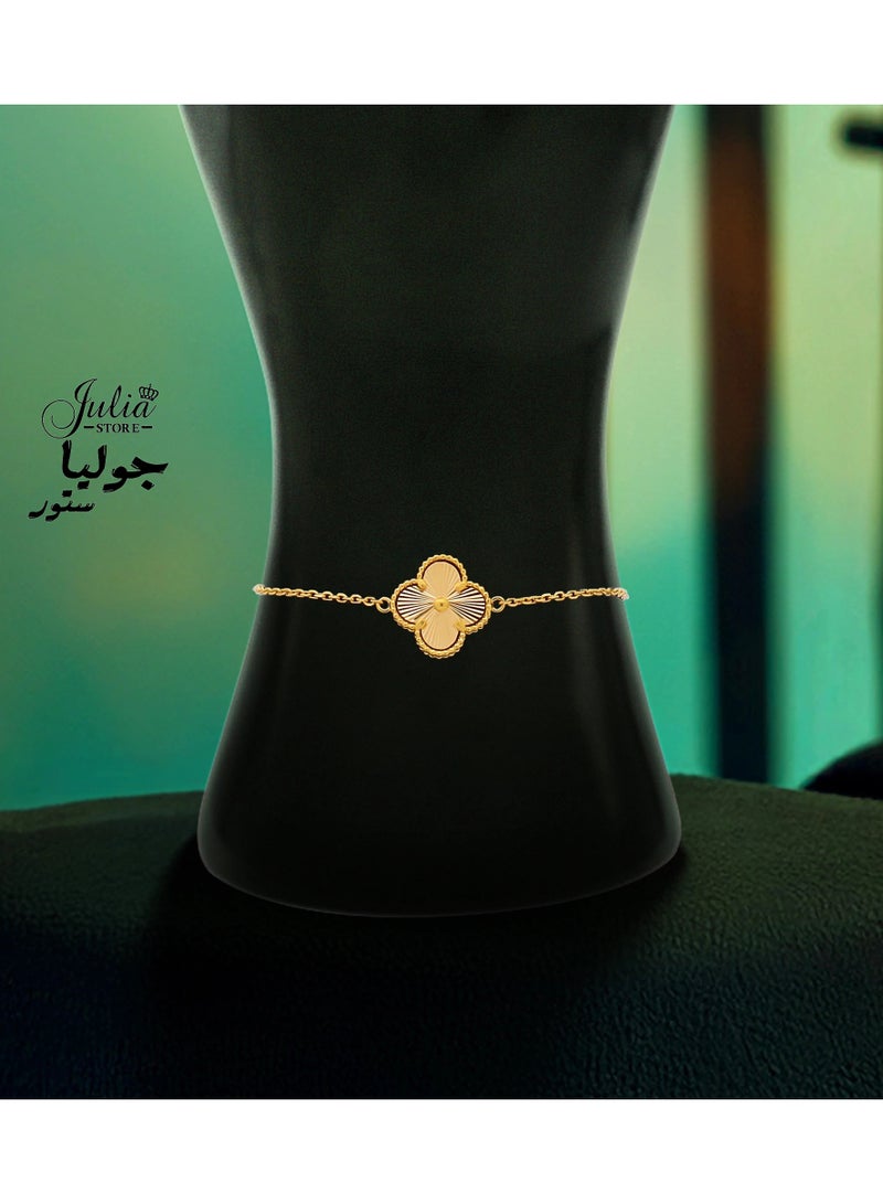 Julia Store 18K Gold Plated Stainless Steel Fashion Luxury Four Leaf Clover Bangle for Women Jewelry Bracelets Gifts for Women - Gold - Image 4