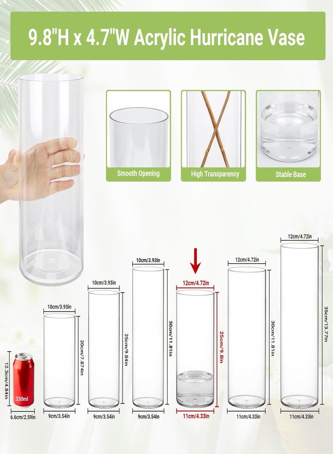 SUREAM Plastic Vases for Centerpieces, 9.8 Inch Tall Hurricane Candle Holder, Acrylic Containers for Organization, Clear Flower Vase for Wedding, Party, Dinners, Event, Home, Office Decoration - Image 2
