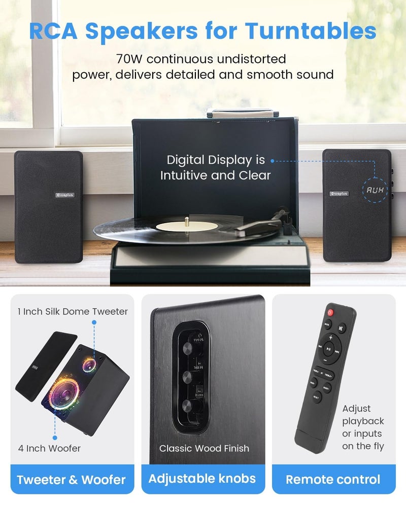 Orroplus Active Bookshelf Speakers, 80W Powered TV Speakers Wired with 4 Inch Woofer, Vinyl Record Player Speakers With Optical/ARC/RCA/AUX/BT Input, HiFi Home Stereo Speakers for Turntable Desktop PC - Image 3