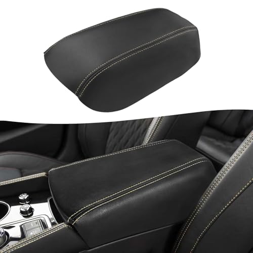 KBH Car Center Console Armrest Cover Replacement for Nissan Maxima 2016-2023, Vinyl Leather Middle Console Skin Upholstery, Anti-Scratch, Black-Beige Stitch - Image 1