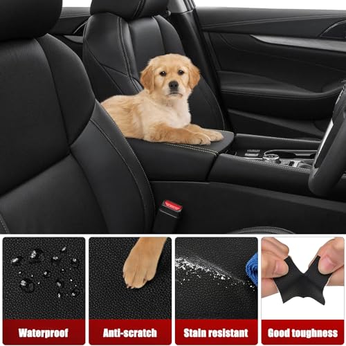 KBH Car Center Console Armrest Cover Replacement for Nissan Maxima 2016-2023, Vinyl Leather Middle Console Skin Upholstery, Anti-Scratch, Black-Beige Stitch - Image 3