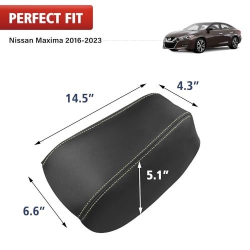 KBH Car Center Console Armrest Cover Replacement for Nissan Maxima 2016-2023, Vinyl Leather Middle Console Skin Upholstery, Anti-Scratch, Black-Beige Stitch - Image 4