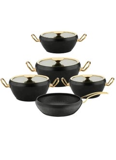 OMS 9pcs Granite Cookware set Mermaid Shape -Black Gold Color  - Image 1