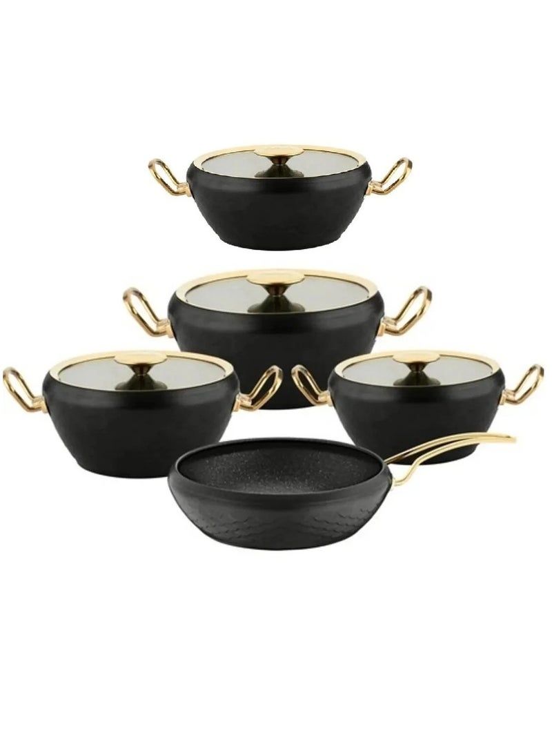 OMS 9pcs Granite Cookware set Mermaid Shape -Black Gold Color - Image 1