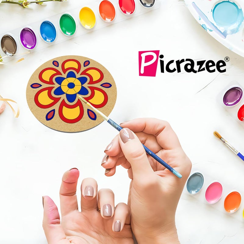 PICRAZEE DIY Engineered Pine MDF Pre-Marked 12 Round Plates Size 4x4 inch and 5.5 mm Thickness– Ideal for Art and Craft, Resin Art, Decoupage, and DIY Projects - Image 4