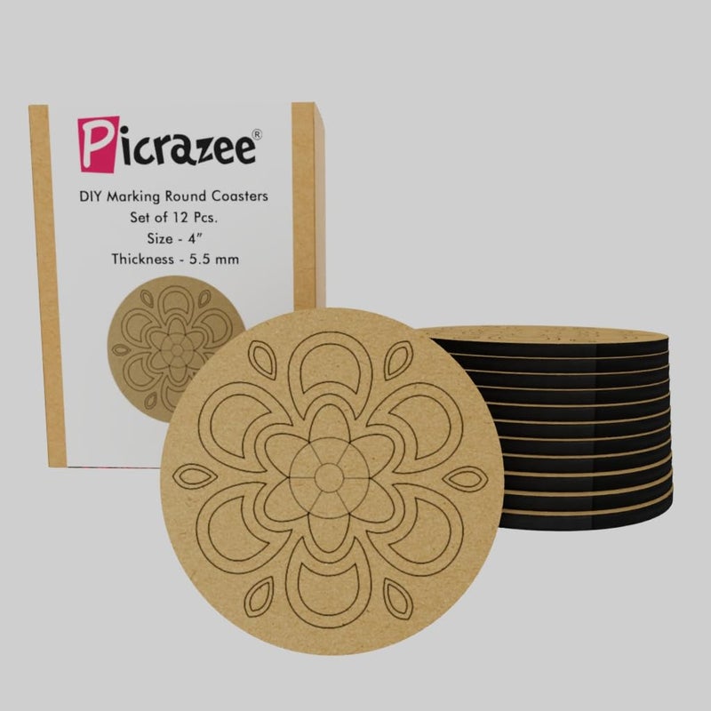 PICRAZEE DIY Engineered Pine MDF Pre-Marked 12 Round Plates Size 4x4 inch and 5.5 mm Thickness– Ideal for Art and Craft, Resin Art, Decoupage, and DIY Projects - Image 1