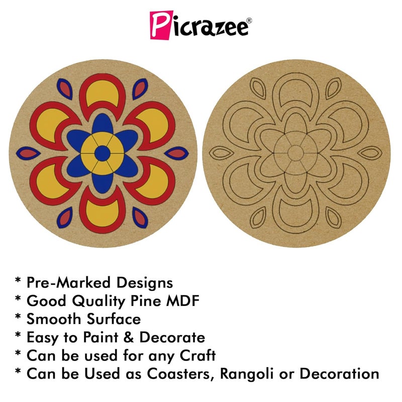 PICRAZEE DIY Engineered Pine MDF Pre-Marked 12 Round Plates Size 4x4 inch and 5.5 mm Thickness– Ideal for Art and Craft, Resin Art, Decoupage, and DIY Projects - Image 3