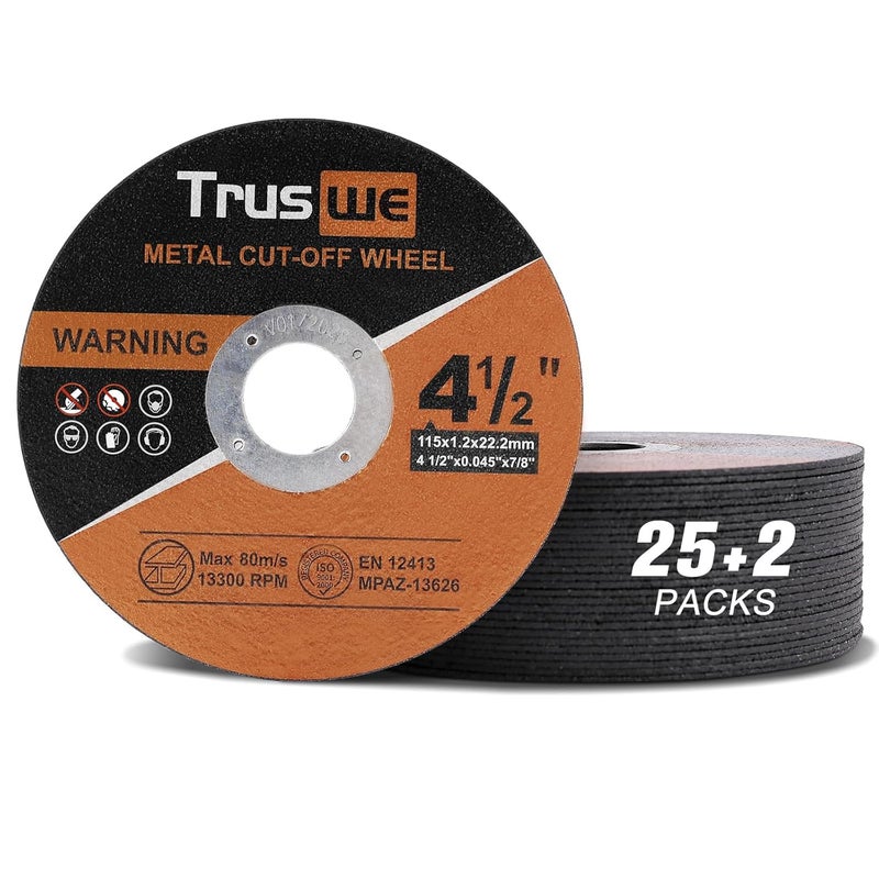 Truswe 4 1/2" Cut Off Wheel - 27 Pack 4 1/2"x0.045"x7/8" Cutting Wheel Ultra Thin Cut-Off Disc Metal & Stainless Steel Cutting Disc for Angle Grinder - Image 1