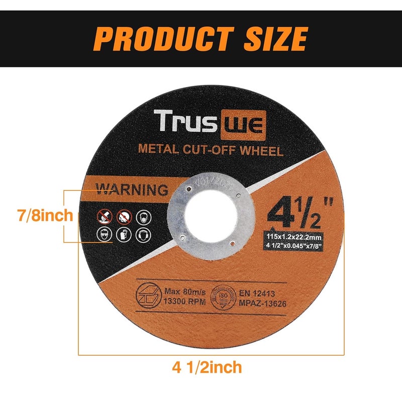 Truswe 4 1/2" Cut Off Wheel - 27 Pack 4 1/2"x0.045"x7/8" Cutting Wheel Ultra Thin Cut-Off Disc Metal & Stainless Steel Cutting Disc for Angle Grinder - Image 3