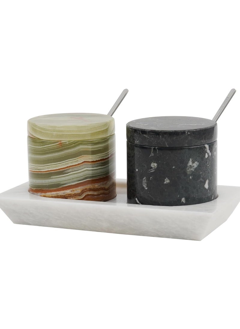 RADICALn Radicaln Marble Salt Cellar and Tray Black and Green Handmade Salt Box For Set Of 2 Serving Bowls With Lids - Ideal Sugar Dispenser, Salt And Pepper Bowls Kitchen Storage  - Image 1