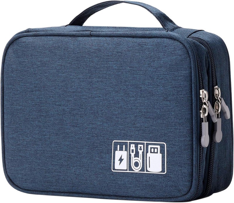 Lanola Travel Cable Organizer Bag, Electronic Accessories Case Portable Double Layer Cable Storage Bag for Cord,phone,Charger, Flash Drive, Phone, SD Card,Personal Items - (Dark Blue) - Image 1