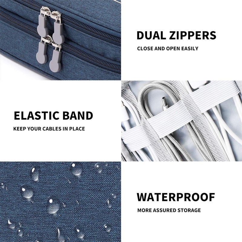 Lanola Travel Cable Organizer Bag, Electronic Accessories Case Portable Double Layer Cable Storage Bag for Cord,phone,Charger, Flash Drive, Phone, SD Card,Personal Items - (Dark Blue) - Image 5