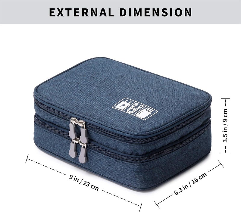 Lanola Travel Cable Organizer Bag, Electronic Accessories Case Portable Double Layer Cable Storage Bag for Cord,phone,Charger, Flash Drive, Phone, SD Card,Personal Items - (Dark Blue) - Image 2