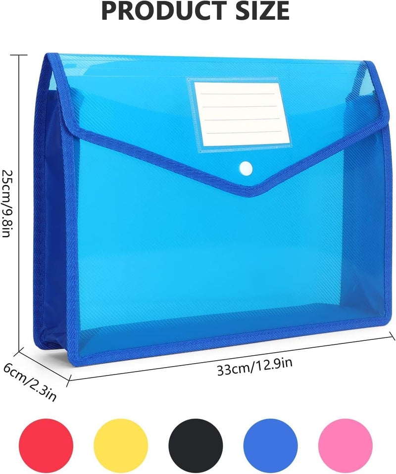 A4 Plastic File Folders, Envelope Expanding File Wallet Document Organizer With Snap Closure & Label Pocket, Waterproof File Pouch for School Office Work Home Organization (5 Pack - 5 Colors) - Image 3