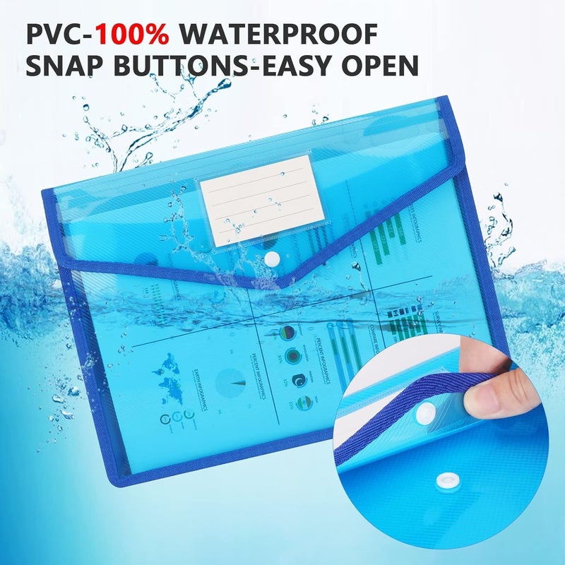 A4 Plastic File Folders, Envelope Expanding File Wallet Document Organizer With Snap Closure & Label Pocket, Waterproof File Pouch for School Office Work Home Organization (5 Pack - 5 Colors) - Image 4