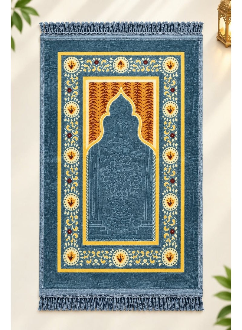 Premium Prayer Mat for Men & Women – Soft Textured Islamic Prayer Rug with Elegant Mihrab Design, Decorative Borders & Fringed Edges - Image 1