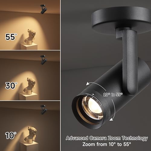 Opulux 12W LED Dimmable Zoomable Ceiling Spotlight Indoor – Adjustable Beam Angle 10-55° Surface Mount Wired Accent Spot Light for Picture, Plants & Painting | Warm White 3000K CRI 97, Black - Image 4