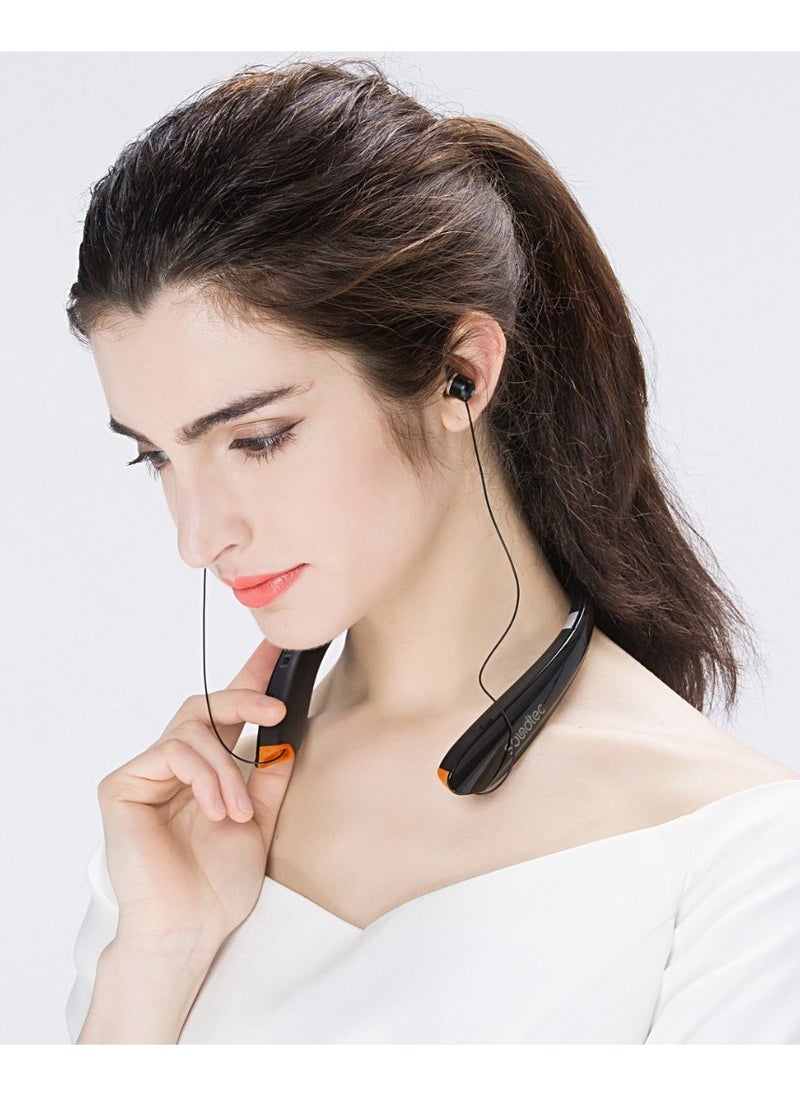 Porodo Soundtec - Echo Flex Bluetooth Neck Band with Extendable Earbuds / Crystal Clear Audio / High-Clarity Mic / Retractable ENC Neckband - Black - Image 1
