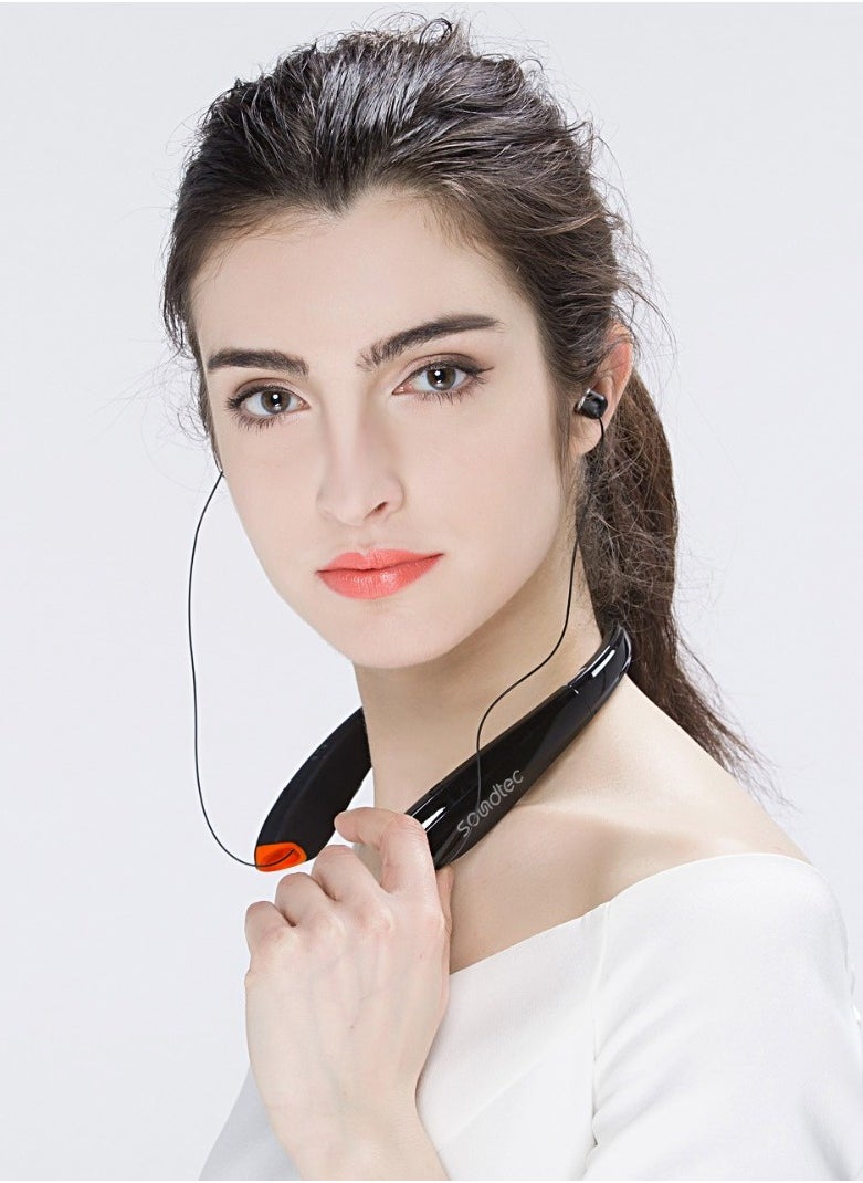 Porodo Soundtec - Echo Flex Bluetooth Neck Band with Extendable Earbuds / Crystal Clear Audio / High-Clarity Mic / Retractable ENC Neckband - Black - Image 1