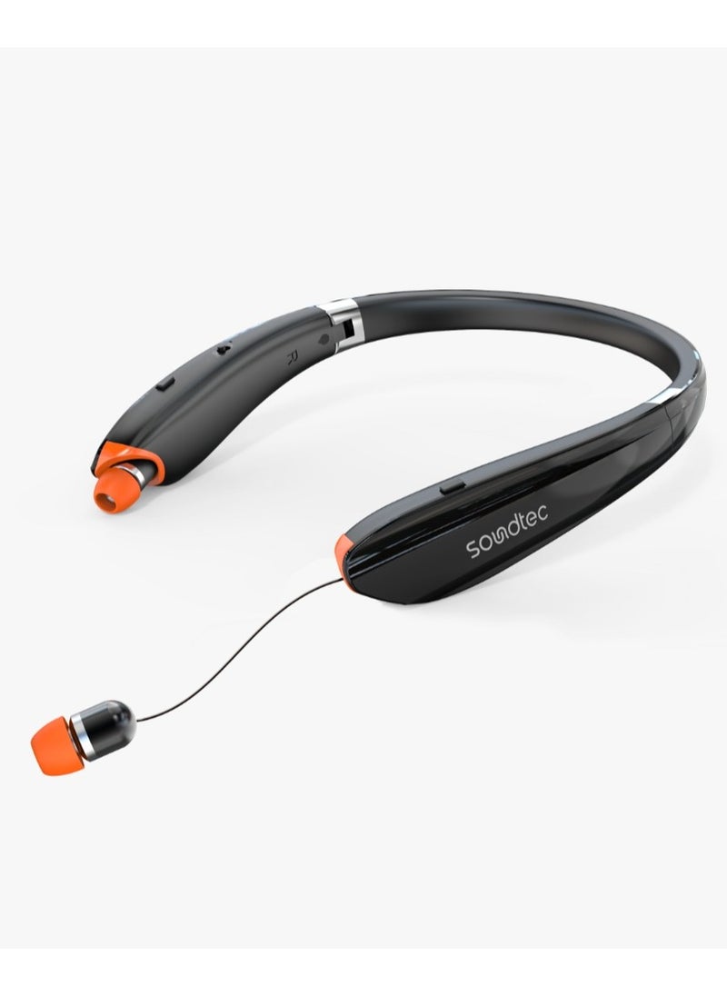 Porodo Soundtec - Echo Flex Bluetooth Neck Band with Extendable Earbuds / Crystal Clear Audio / High-Clarity Mic / Retractable ENC Neckband - Black - Image 1