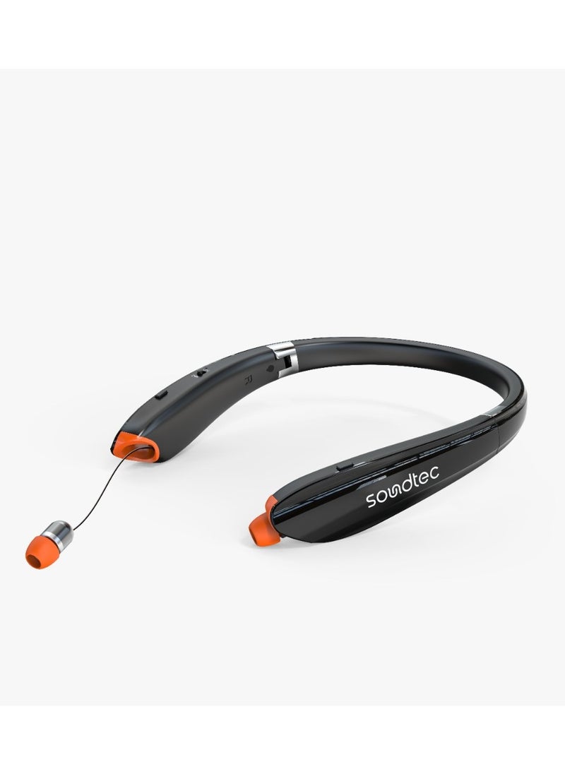Porodo Soundtec - Echo Flex Bluetooth Neck Band with Extendable Earbuds / Crystal Clear Audio / High-Clarity Mic / Retractable ENC Neckband - Black - Image 1