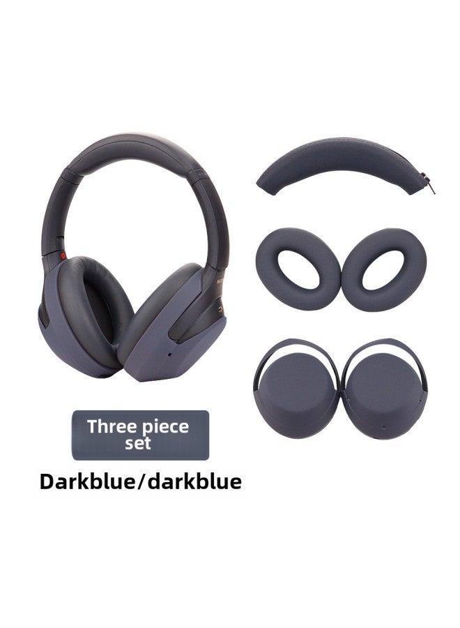 Suitable For SONY SONY WH-1000XM4 Ear Cap Head Beam Cover Skeleton Silicone Earmuffs Earplugs Protective Shell-Color:Three-piece Set Dark Blue Ear Cap Zipper Head Beam Shell Cover-Model:Sony WH-1000XM4 - Image 1