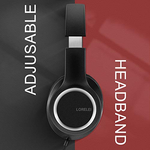 LORELEI X8 Over-Ear Wired Headphones with Microphone with 1.45m-Tangle-Free Nylon Line&3.5mm Plug,Lightweight Foldable & Portable Headphones for Smartphone,Tablet,Computer,Mp3/4(Black-red) - Image 5