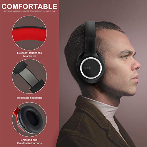 LORELEI X8 Over-Ear Wired Headphones with Microphone with 1.45m-Tangle-Free Nylon Line&3.5mm Plug,Lightweight Foldable & Portable Headphones for Smartphone,Tablet,Computer,Mp3/4(Black-red) - Image 2