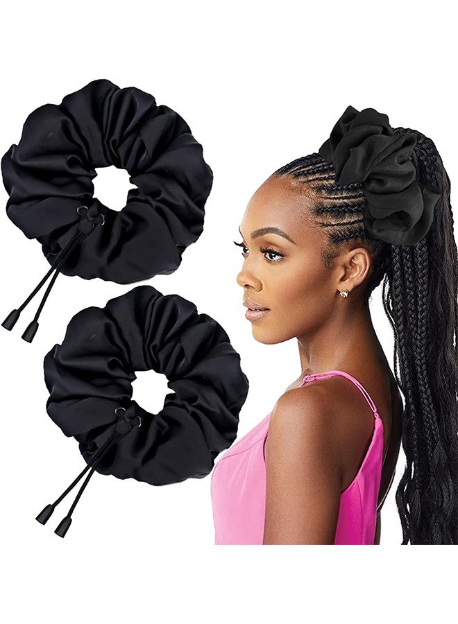 2 pcs Adjustable Afro Puff Hair Tie, Extra Large Satin Scrunchies, No Damage Durable Afro Puff Accessories, Oversize Hair Bands, Sleeping Giant Satin Scrunchies for Thick Curly Hair - Image 1