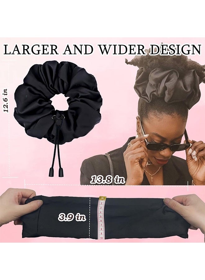 2 pcs Adjustable Afro Puff Hair Tie, Extra Large Satin Scrunchies, No Damage Durable Afro Puff Accessories, Oversize Hair Bands, Sleeping Giant Satin Scrunchies for Thick Curly Hair - Image 4