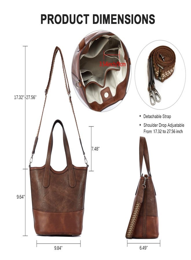 Blucoay Tote Crossbody Bags for Women,Vegan Leather Bucket Purse for Women,Top Handle Satchel Handbags with 2 Bottle Holder Pocket(darkbrown) - Image 5