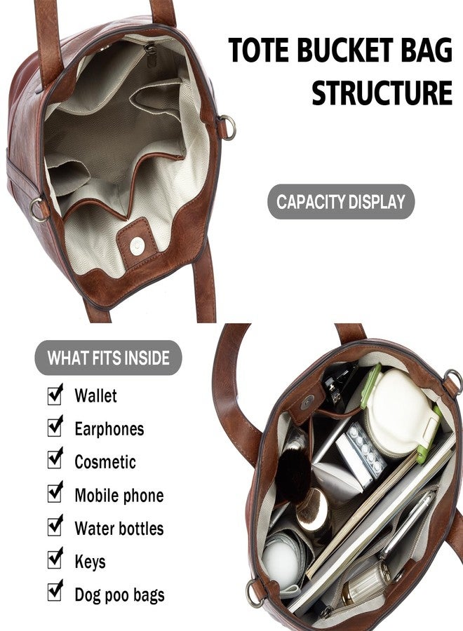 Blucoay Tote Crossbody Bags for Women,Vegan Leather Bucket Purse for Women,Top Handle Satchel Handbags with 2 Bottle Holder Pocket(darkbrown) - Image 4
