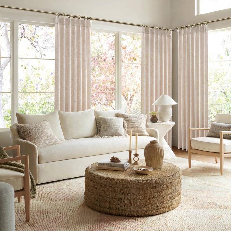 PleatedDrapes Light Filtering Primitive for Living Room, Thick Linen Semi Sheer Curtains 96 Inches Long 2 Panels Set Rustic Country Oatmeal Beige Curtains Patio Door Window Drapes Window Treatments - Image 5