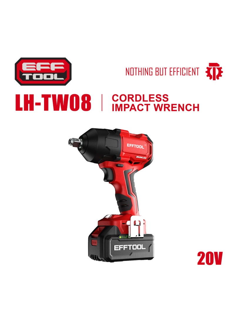 EFFTOOL مفتاح ربط لاسلكي بدون فرش، مفتاح ربط 1/2 بوصة عزم دوران أقصى 900Nm، 3200RPM مع بطاريتين، مفتاح ربط بقوة عزم دوران عالية للسيارة والمنزل - Image 1