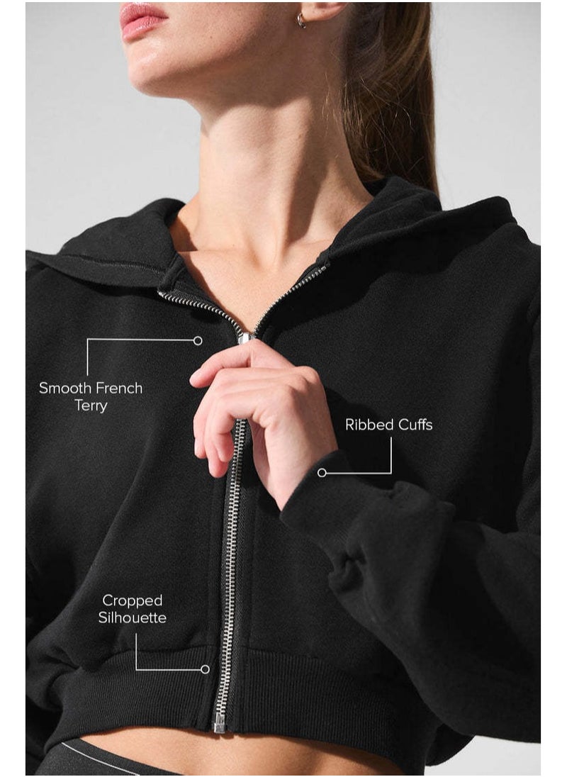 alo - alo short zipper women's hoodie, spring and autumn high-waisted slimming sports jacket with cap - Image 1