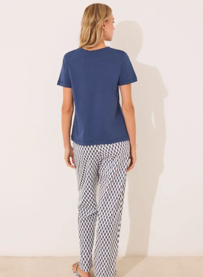 women'secret 100% Cotton Geometric Snoopy Long Pyjamas