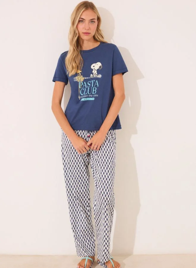 women'secret 100% Cotton Geometric Snoopy Long Pyjamas