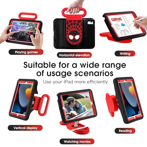 FLKAUYB Kids Case for iPad 7th/8th/9th Gen,iPad 10.2 inch 2021/2020/2019 Case with Adjustable Portrait Landscape Stand Handle,Heavy Duty Protective Kids Child Friendly Cover for iPad 10.2 inch. (Black-Red) - Image 3