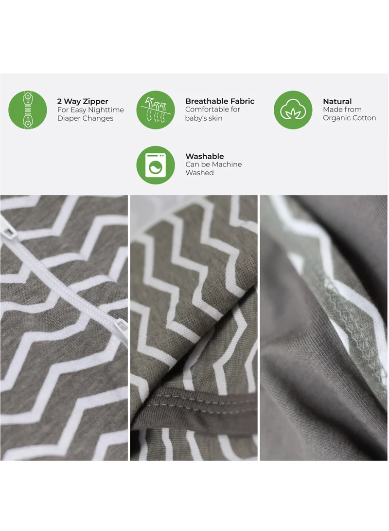Moon Swaddle Pods With Beanie Pack Of 2 Front Two Way Zippered Grey And Stripes Print